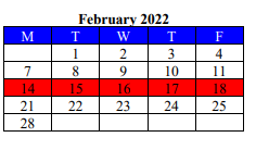 District School Academic Calendar for Sour Lake Elementary for February 2022