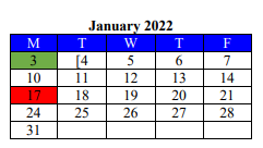 District School Academic Calendar for Hardin Co J J A E P for January 2022