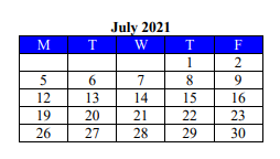 District School Academic Calendar for Hardin Co J J A E P for July 2021