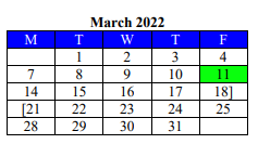 District School Academic Calendar for Sour Lake Elementary for March 2022
