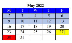 District School Academic Calendar for Sour Lake Elementary for May 2022