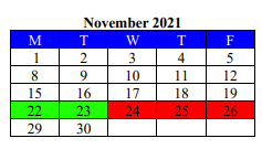 District School Academic Calendar for Hardin Co J J A E P for November 2021