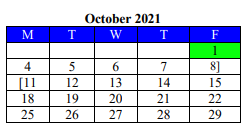 District School Academic Calendar for Sour Lake Elementary for October 2021