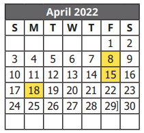 District School Academic Calendar for A Leal Jr Middle School for April 2022