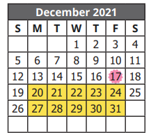 District School Academic Calendar for Hac Daep Middle School for December 2021