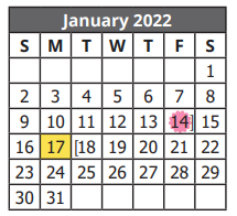 District School Academic Calendar for Frank M Tejeda Academy for January 2022