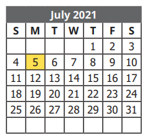 District School Academic Calendar for Stonewall/flanders Elementary for July 2021