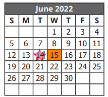 District School Academic Calendar for Jewel C Wietzel Center for June 2022
