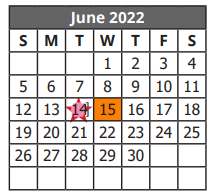 District School Academic Calendar for Gillette Elementary for June 2022