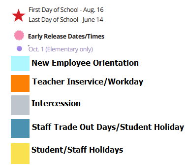 District School Academic Calendar Legend for Jewel C Wietzel Center