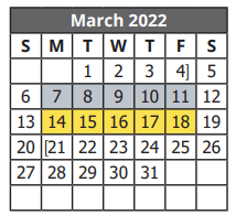 District School Academic Calendar for V M Adams Elementary for March 2022