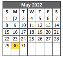 District School Academic Calendar for Frank M Tejeda Academy for May 2022