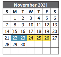 District School Academic Calendar for V M Adams Elementary for November 2021