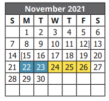 District School Academic Calendar for Bellaire Elementary for November 2021