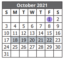 District School Academic Calendar for Jewel C Wietzel Center for October 2021