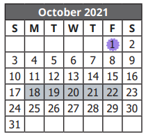 District School Academic Calendar for Bexar Co J J A E P for October 2021