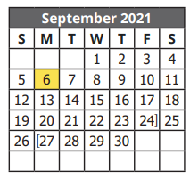 District School Academic Calendar for Stonewall/flanders Elementary for September 2021