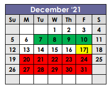 District School Academic Calendar for Harleton Junior High for December 2021