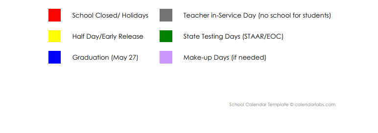 District School Academic Calendar Key for Harleton Junior High