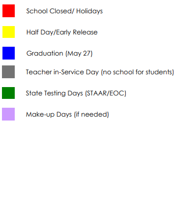 District School Academic Calendar Legend for Harleton Elementary