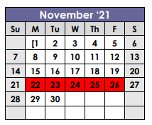 District School Academic Calendar for Harleton Junior High for November 2021