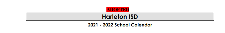 District School Academic Calendar for Harleton Junior High