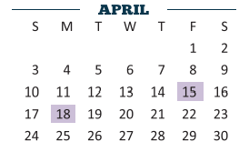 District School Academic Calendar for Early College High School for April 2022