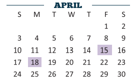 District School Academic Calendar for Jefferson Elementary for April 2022