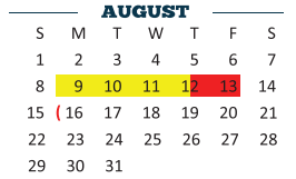 District School Academic Calendar for Moises Vela Middle School for August 2021