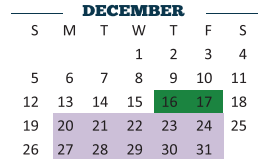 District School Academic Calendar for Early College High School for December 2021