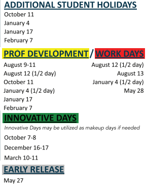 District School Academic Calendar Legend for Keys Acad
