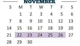 District School Academic Calendar for Early College High School for November 2021