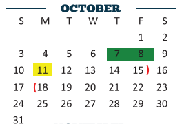 District School Academic Calendar for Ben Milam Elementary for October 2021