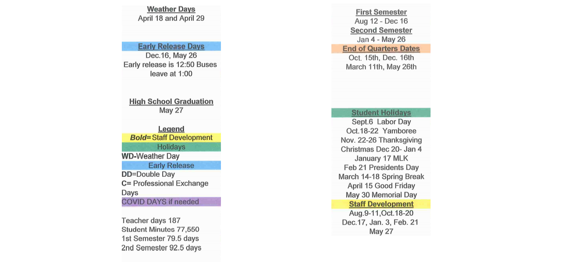 District School Academic Calendar Key for Harmony Intermediate School