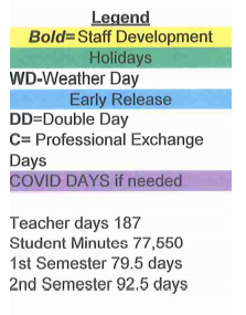 District School Academic Calendar Legend for Harmony Junior High