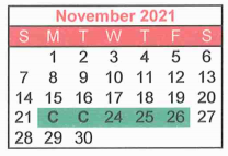 District School Academic Calendar for Harmony Intermediate School for November 2021