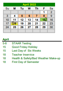 District School Academic Calendar for Harper High School for April 2022