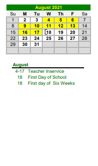District School Academic Calendar for Harper Middle for August 2021