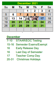 District School Academic Calendar for Harper High School for December 2021