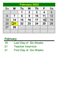 District School Academic Calendar for Harper High School for February 2022