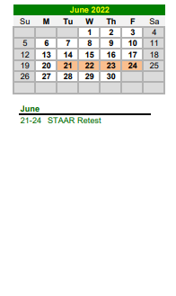 District School Academic Calendar for Harper High School for June 2022
