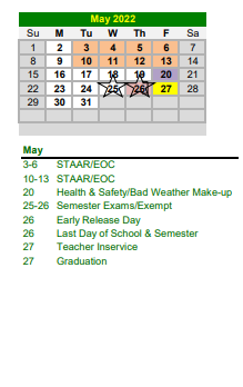 District School Academic Calendar for Harper Elementary for May 2022