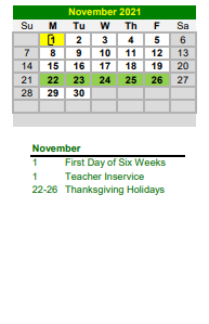 District School Academic Calendar for Harper Elementary for November 2021