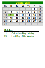 District School Academic Calendar for Harper Elementary for October 2021