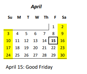 District School Academic Calendar for Linapuni Elementary School for April 2022