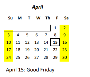 District School Academic Calendar for Waianae Elementary School for April 2022
