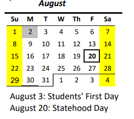District School Academic Calendar for Waianae Elementary School for August 2021