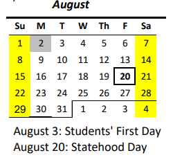 District School Academic Calendar for Chiefess Kamakahelei Middle School for August 2021