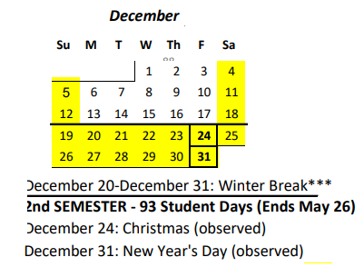 District School Academic Calendar for Admiral Arthur W. Radford High School for December 2021