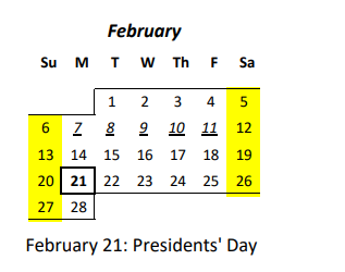 District School Academic Calendar for Waipahu High School for February 2022